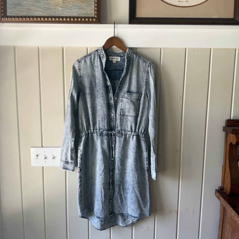 cloth & stone Blue Denim Dress w/ Adjustable Tie Waist, Long Sleeves, Size S